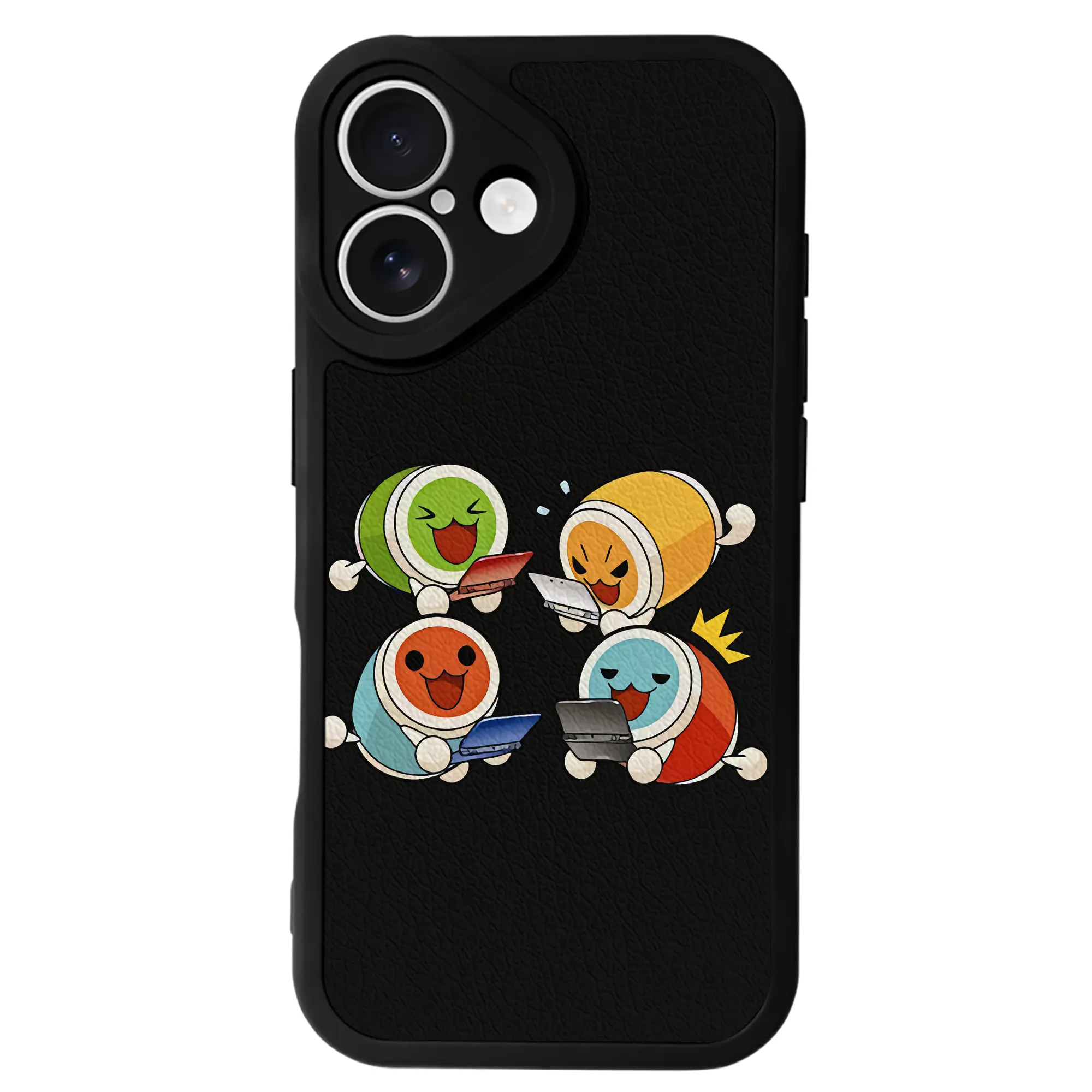 太鼓の達人 グッズ - IPhone 16シリーズ対応 ・ シリコンスマホケース ・ レザー調 ・ 高精度フィット ・ 耐衝撃 ・ ワイヤレス充電対応 ・ 精密カット